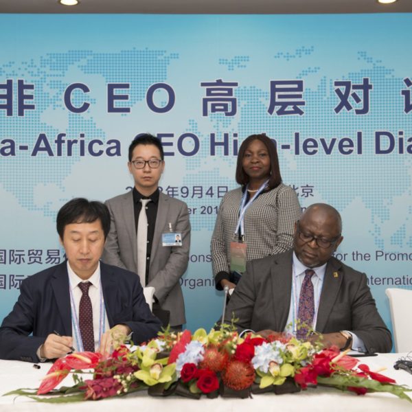 Adesola Adeduntan, MD/CEO, First Bank of Nigeria Limited (sitting right) with Hou Zhigang, Chairman & President of China-Africa E-Commerce Co.,Ltd. (sitting left), whilst Bashirat Odunewu , FirstBank’s Group Executive, International Banking Group, and Zhicheng Jiang, Director of Marketing of China-Africa E-commerce, look on during the MOU signing at the China-Africa CEO High level Dialogue in China, recently