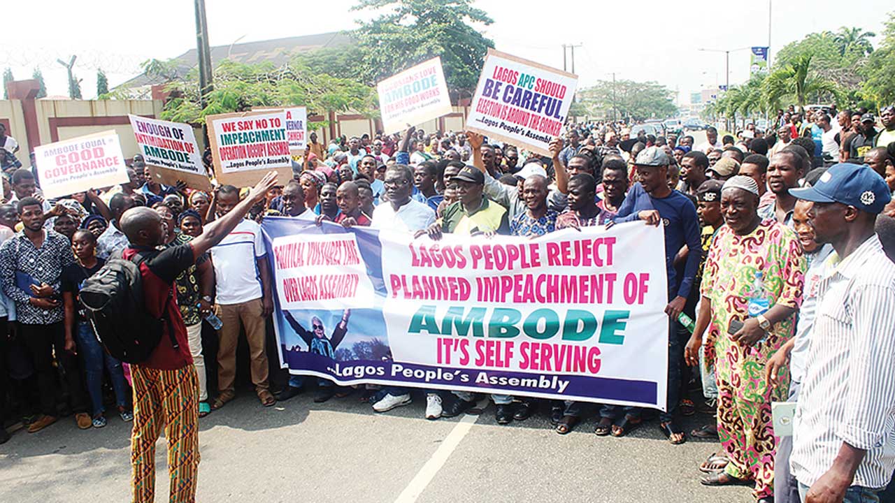 Groups protest against planned impeachment of Ambode Groups protest against planned impeachment of Ambode