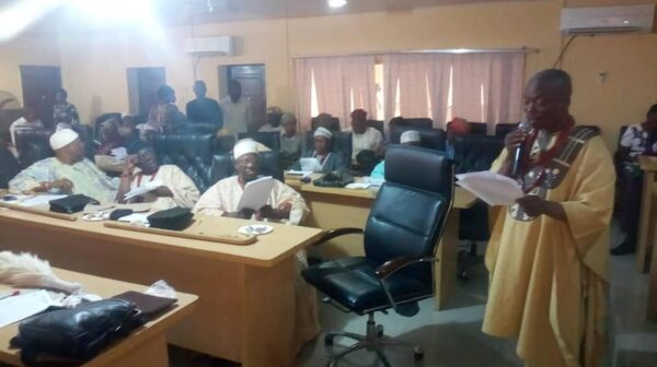 Ambassador Wale Ojo-Lanre, DG Arts & Culture presenting Ekiti Arts and Culture JKF 2 Agenda to Ekiti Council of Obas