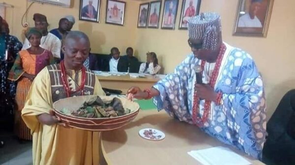 Ambassador Wale Ojo-Lanre, DG Arts & Culture presenting Ekiti Arts and Culture JKF 2 Agenda to Ekiti Council of Obas
