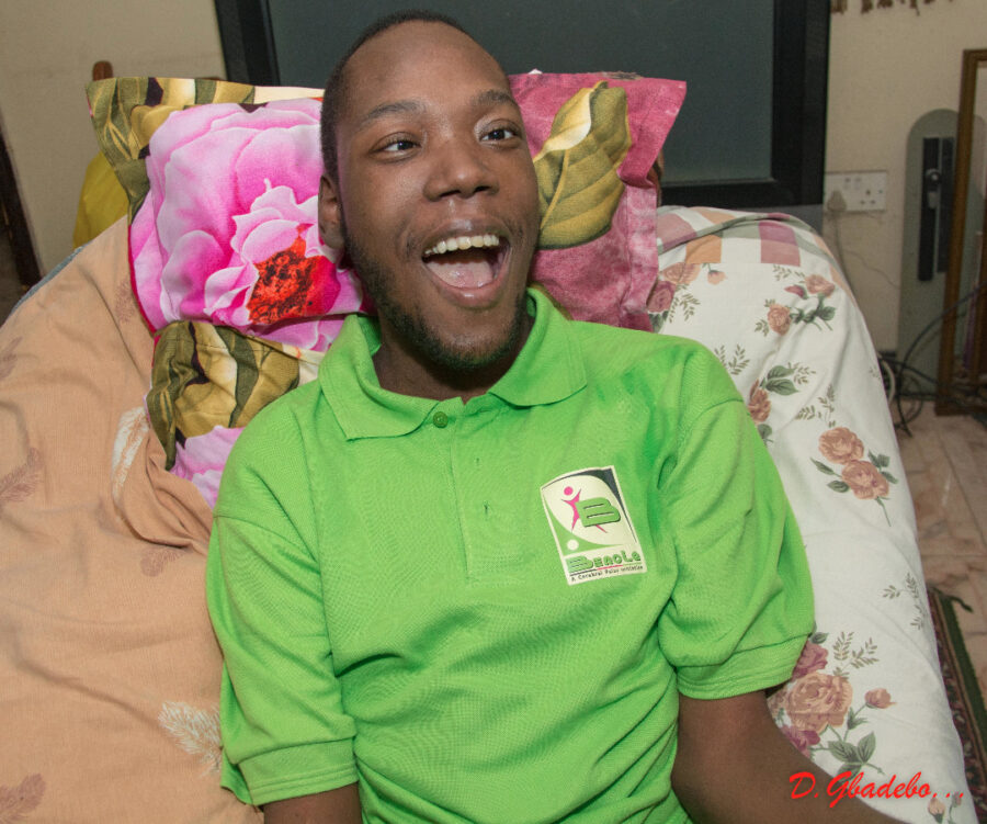 Olaoluwa Gbadebo - The face of Benola, A Cerebral Palsy Initiative. He is 23 years old and he never come out to any Benola CP event due to his condition