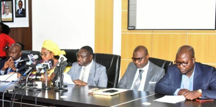 L-R: Permanent Secretary, Ministry of Agriculture, Dr. Olayiwole Onasanya; his counterpart in Ministry Information and Strategy, Mrs. Omobolanle Ogunmola; Commissioner for Information and Strategy, Mr. Gbenga Omotoso; Permanent Secretary, Ministry of Housing, Mr. Wasiu Akewusola and Chief Press Secretary to the Governor, Mr. Gboyega Akosile during a media briefing on 100 Days in Office of Governor Babajide Sanwo-Olu Administration at the Bagauda Kaltho Press Centre, the Secretariat, Alausa, Ikeja, on Tuesday, September 3, 2019