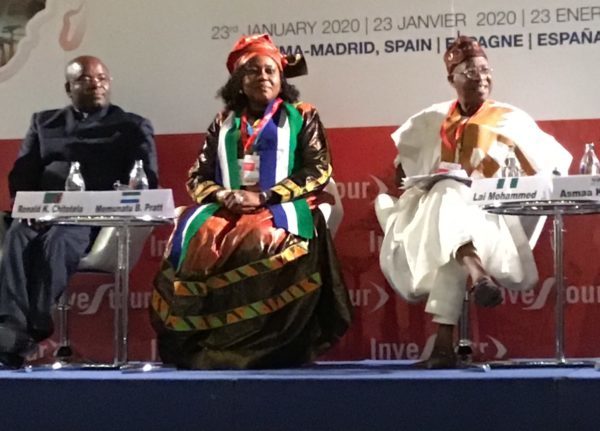 Zambia Minister of Tourism and Arts, Mr Ronald Chitotella , Sierra-leone Minister of Tourism and Cultural Affairs, Dr Memunatu Pratte, and Nigeria Minister of Information and Culture Alhaji Lai Mohammed at the 11th Tourism Investment and Business Forum for Africa in Madrid, Spain on Thursday Zambia Minister of Tourism and Arts, Mr Ronald Chitotella , Sierra-leone Minister of Tourism and Cultural Affairs, Dr Memunatu Pratte, and Nigeria Minister of Information and Culture Alhaji Lai Mohammed at the 11th Tourism Investment and Business Forum for Africa in Madrid, Spain on Thursday