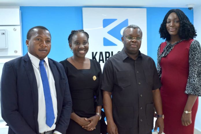 Business Development Executive of KariCare Technology Limited, Sabastine Okocha (left), General Manager, Miss Wamide Egunjobi (General Manager),CEO, Karicare, Daere Akobo (third left), and the Experience Centre Manager, Miss Christina Oyawoye during the official launch of KariCare Experience Centre at Oko-Awo Street, Victoria Island, Lagos recently