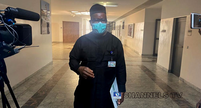 Minister of Niger Delta Godswill Akpabio at the State House on Wednesday, June 23, 2021.(Channels TV) Minister of Niger Delta Godswill Akpabio at the State House on Wednesday, June 23, 2021.(Channels TV)