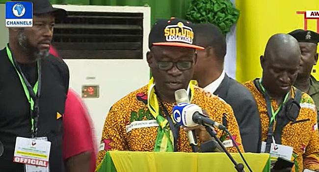 Professor Charles Chukwuma Soludo gives his acceptance speech after emerging as the flagbearer for APGA in the forthcoming Anambra State Governorship election Professor Charles Chukwuma Soludo gives his acceptance speech after emerging as the flagbearer for APGA in the forthcoming Anambra State Governorship election