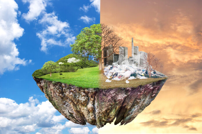 Global Warming and human waste ,Pollution Concept - Sustainability.