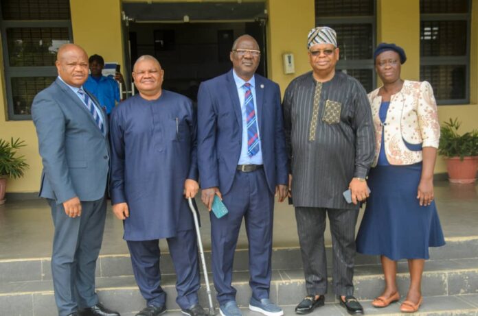 L-R; Mr. Femi Ogunwomoju, Registrar and Secretary of Council Olabisi Onabanjo University(OOU); Mr. Kola Olugbodi, Chief Executive Officer, Background Check International(BCI); Prof Johnson Agboola, The Vice Chancellor, Olabisi Onabanjo University, The Executive Vice Chairman, Verdant Zeal Group / Guest Lecturer, Dr. Tunji Olugbodi; and Prof. Olatundun Oderinde, Deputy Vice-Chancellor Academics, Olabisi Onabanjo University at the just concluded Faculty of Social Science Lecture of the Olabisi Onabanjo University recently. L-R; Mr. Femi Ogunwomoju, Registrar and Secretary of Council Olabisi Onabanjo University(OOU); Mr. Kola Olugbodi, Chief Executive Officer, Background Check International(BCI); Prof Johnson Agboola, The Vice Chancellor, Olabisi Onabanjo University, The Executive Vice Chairman, Verdant Zeal Group / Guest Lecturer, Dr. Tunji Olugbodi; and Prof. Olatundun Oderinde, Deputy Vice-Chancellor Academics, Olabisi Onabanjo University at the just concluded Faculty of Social Science Lecture of the Olabisi Onabanjo University recently.