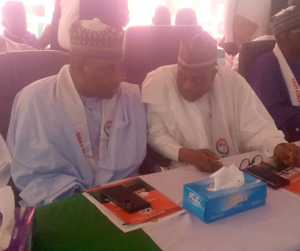 Former Deputy governor, Manir Dan'Iya and former governor Aminu Wasiri Tambuwal now Senator at the ongoing Sokoto State PDP Congress held today 5/10/2024
