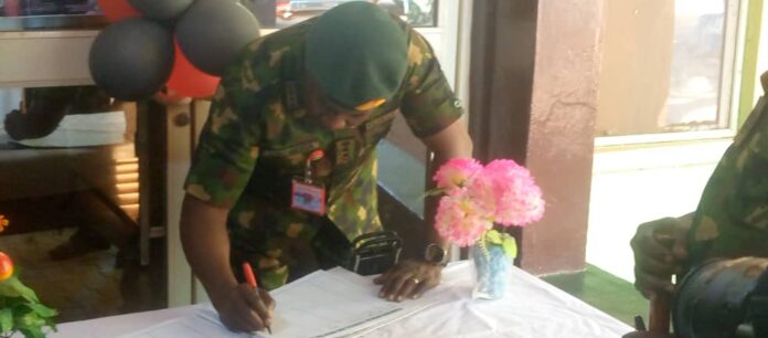 The Chief Of Defence Staff (CDS) General Christopher Musa signing visitor's book after visiting wounded officers at the MRS hospital in 8 Div Giginya Barracks. PHOTO BY ANKELI EMMANUEL, Sokoto The Chief Of Defence Staff (CDS) General Christopher Musa signing visitor's book after visiting wounded officers at the MRS hospital in 8 Div Giginya Barracks. PHOTO BY ANKELI EMMANUEL, Sokoto