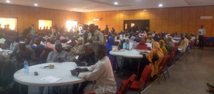 Students from Sokoto East Senatorial district awaiting the screening test of Senator Lamido's scholarship Saturday at 8 Div Officers Mess and Suites, Sokoto. Photo by Ankeli Emmanuel, Sokoto
