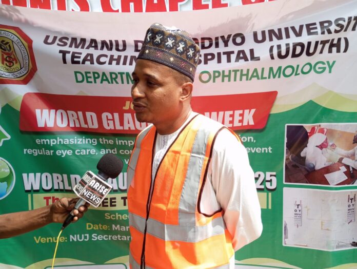 Consultant Ophthalmologists Mustapha Bature addressing newsmen at the NUJ Secretary during the World Glaucoma Day Awareness and free Test, Treatment for Journalists' campaign in Sokoto