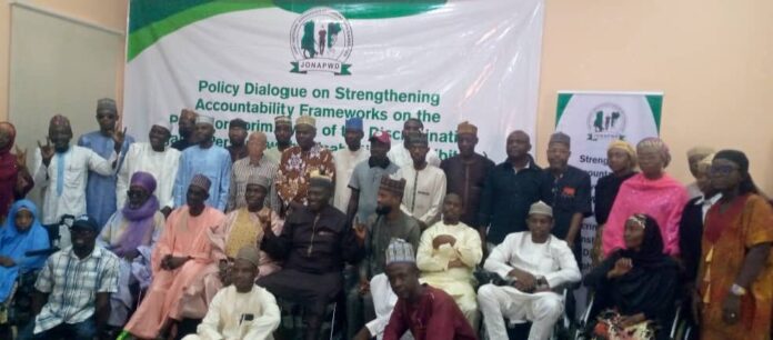 Group Picture of participants at the JONAPWD 2 Days Policy Dialogue On Strengthening Accountability Framework on the Post Moratorium of the Discrimination Against PWD Prohibition Act in Nigeria, held at Dankeni Hotels, Sokoto PHOTO BY ANKELI EMMANUEL, Sokoto